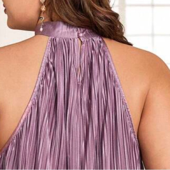 Luxe Elegant Pleated Halter Neck Tank Top Blouse Shirt - Picture 3 of 3